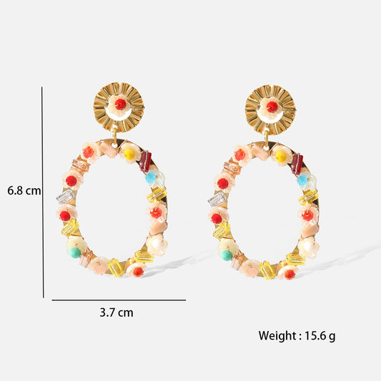 Boho Colorful Beaded Oval Drop Earrings Women Fashion Creative Art Cute Stylish