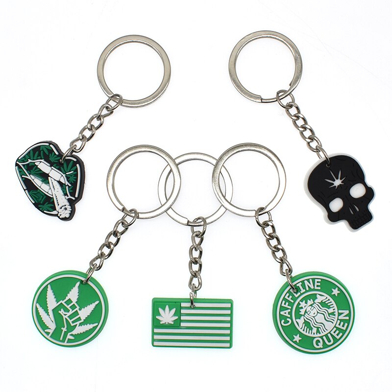 20 Styles Hemp leaf Soft PVC Keychain Smoke Green Rubber Key Ring Hiphop Pendant
