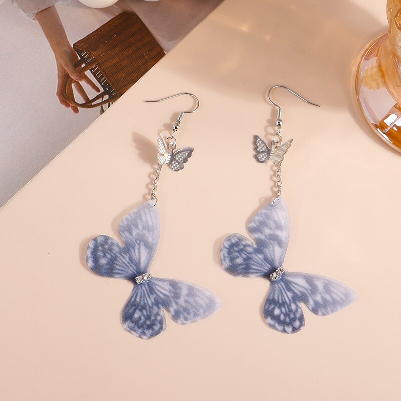 Greish Blue Delicate Butterfly Drop Earrings Women Creativity Jewelry Cute