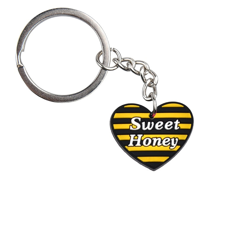 11 Styles Sweet Honey Bee PVC Keychain Metal Key Ring Backbag Hanging Fashion