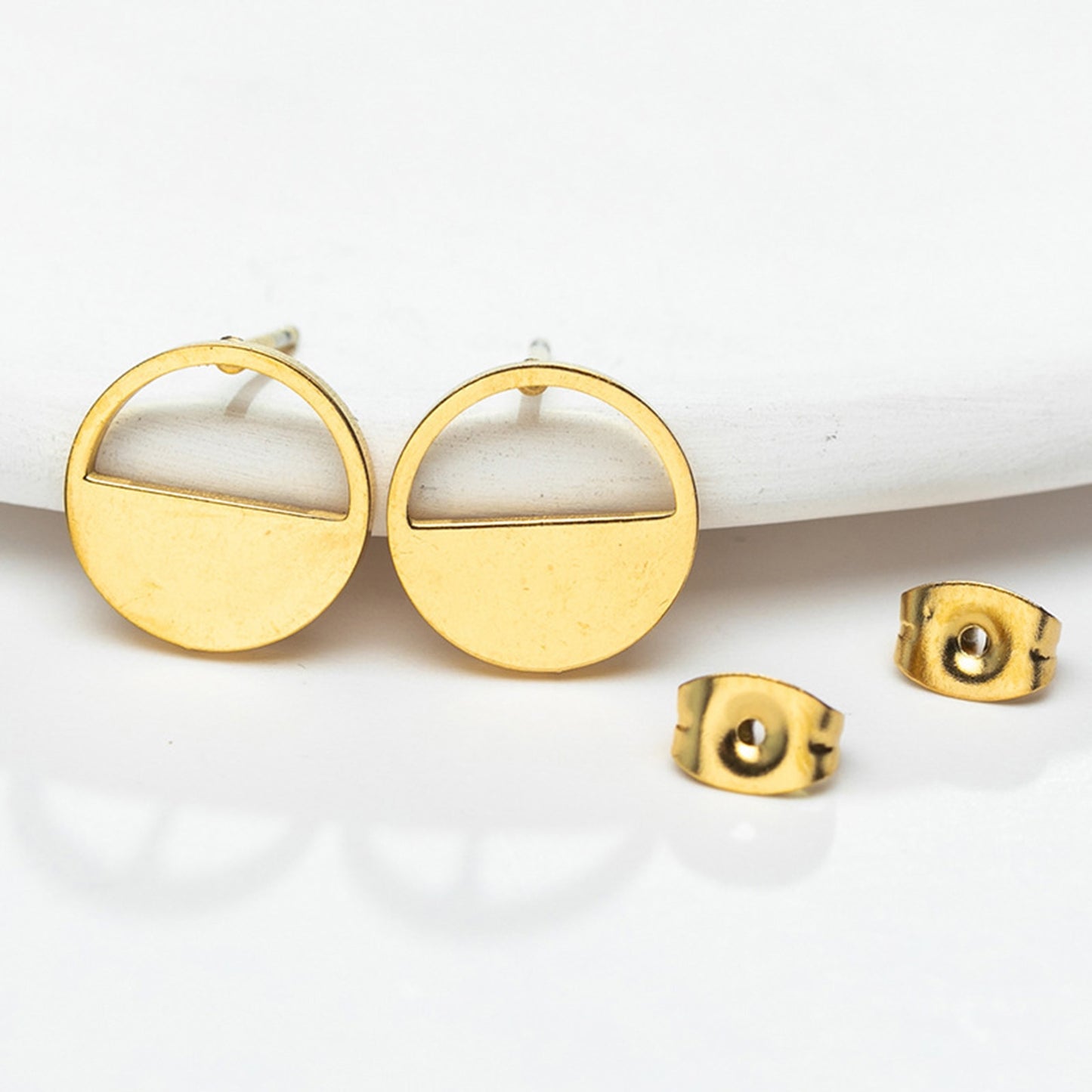 Half Filled Circle Fashion Women Stud Earrings Stainless Steel Ear Accessories