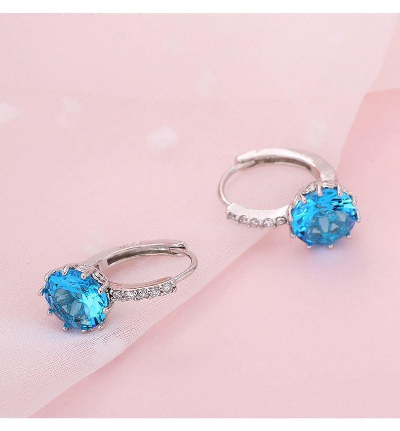 Blue Crystal Ear Buckle Ear Studs Earrings Female Fashion Earrings Jewelry Gifts