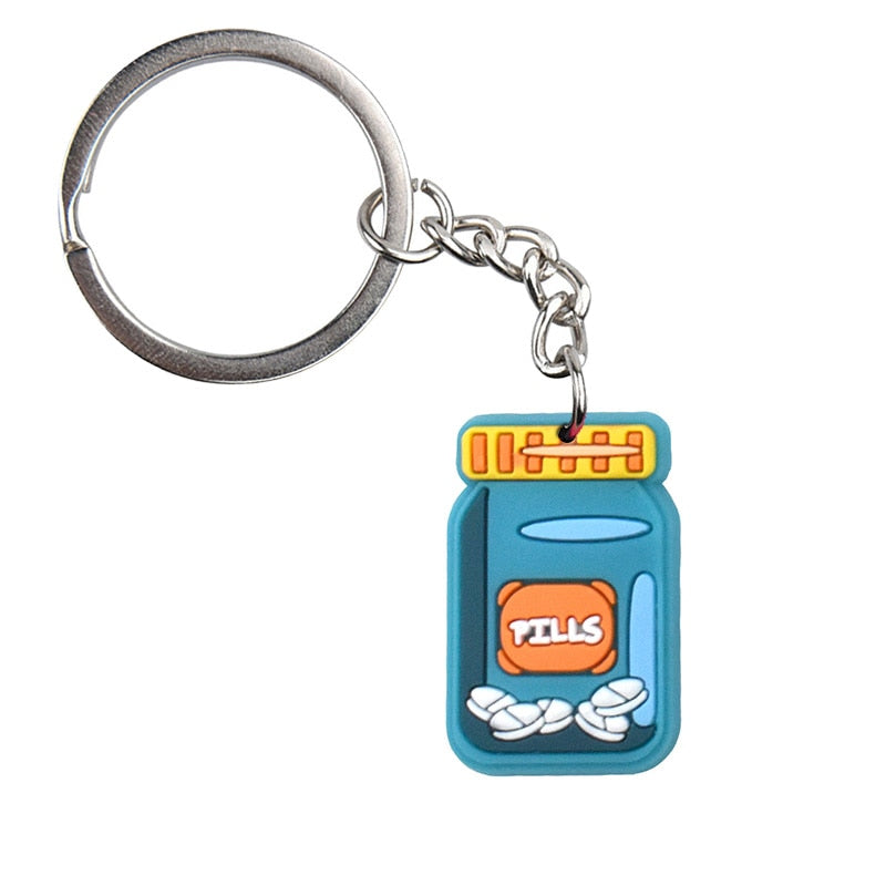 Pills Blue Bottle Keyring Gift for Nurse Doctor Medical Personnel Cute Cartoon