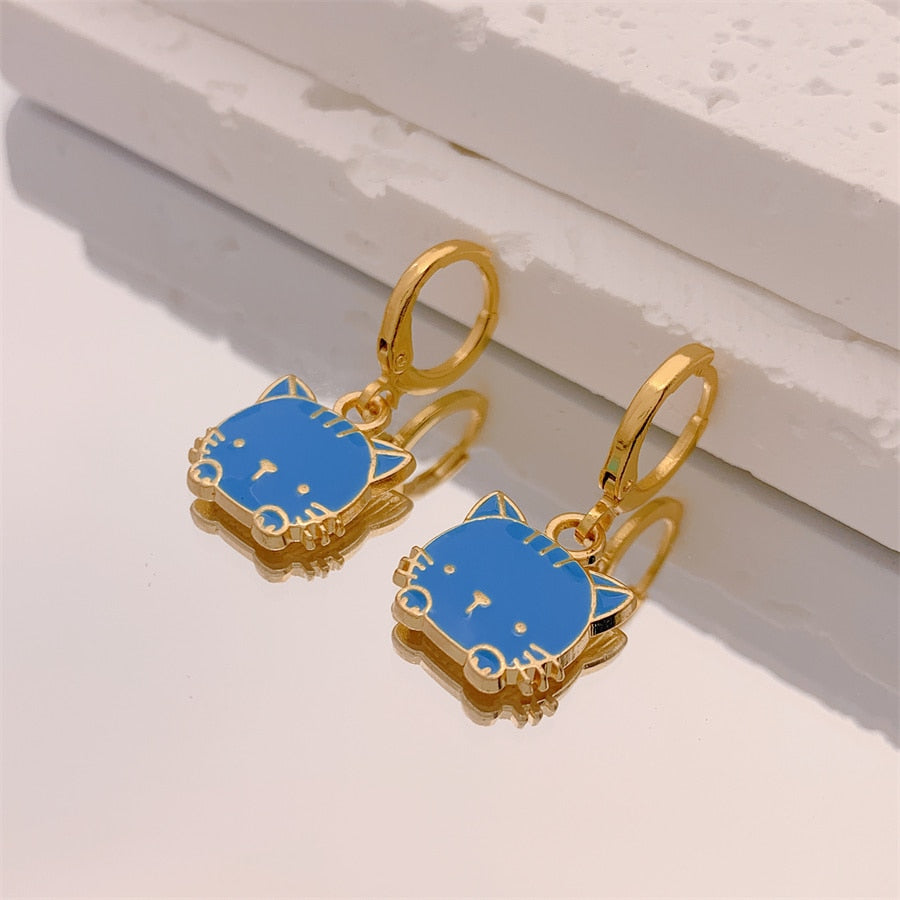 Blue Kitty Drop Earrings Women Creativity Jewelry Cute Earring Girls Gift