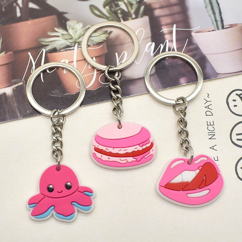 11 Styles PVC Pink Series Keychain Keyring Cute Key Chain Keychains Bag Car