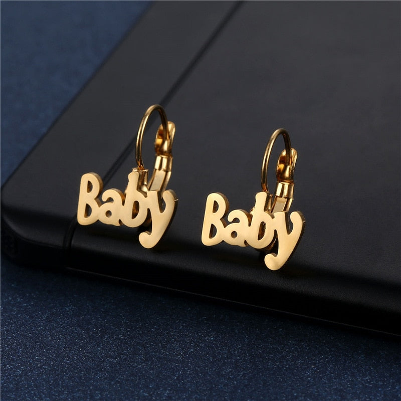 Baby Words Mini Small Stud Earrings Stainless Steel Women Party Gifts Charms