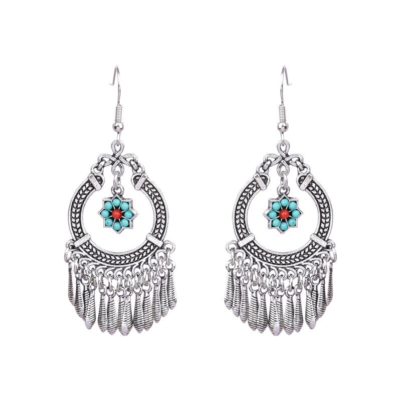 15 Styles Big Vintage Ethnic Tassel Flower Dangling Drop Earrings Female Fashion