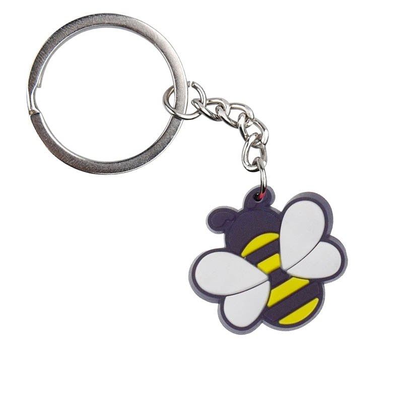 11 Styles Sweet Honey Bee PVC Keychain Metal Key Ring Backbag Hanging Fashion