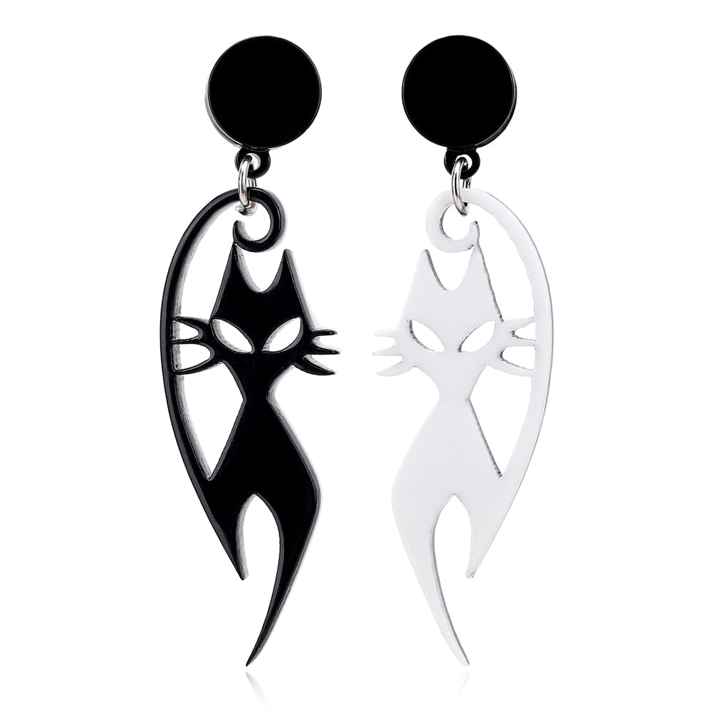 Black White Cat Acrylic Drop Earrings Women Travel Fashion Cartoon Earrings