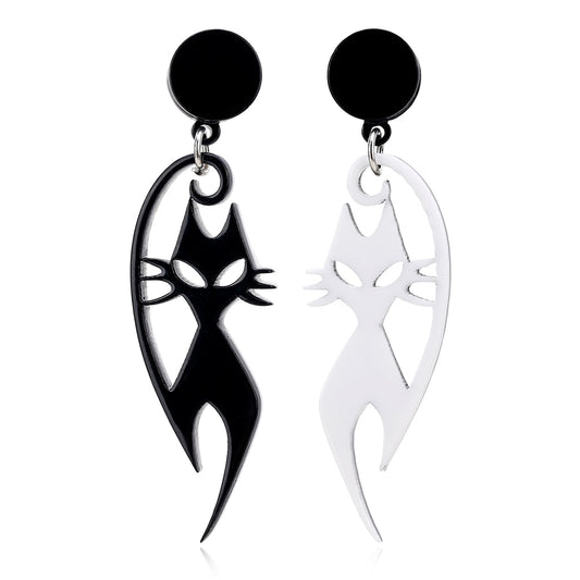 Black White Cat Acrylic Drop Earrings Women Travel Fashion Cartoon Earrings