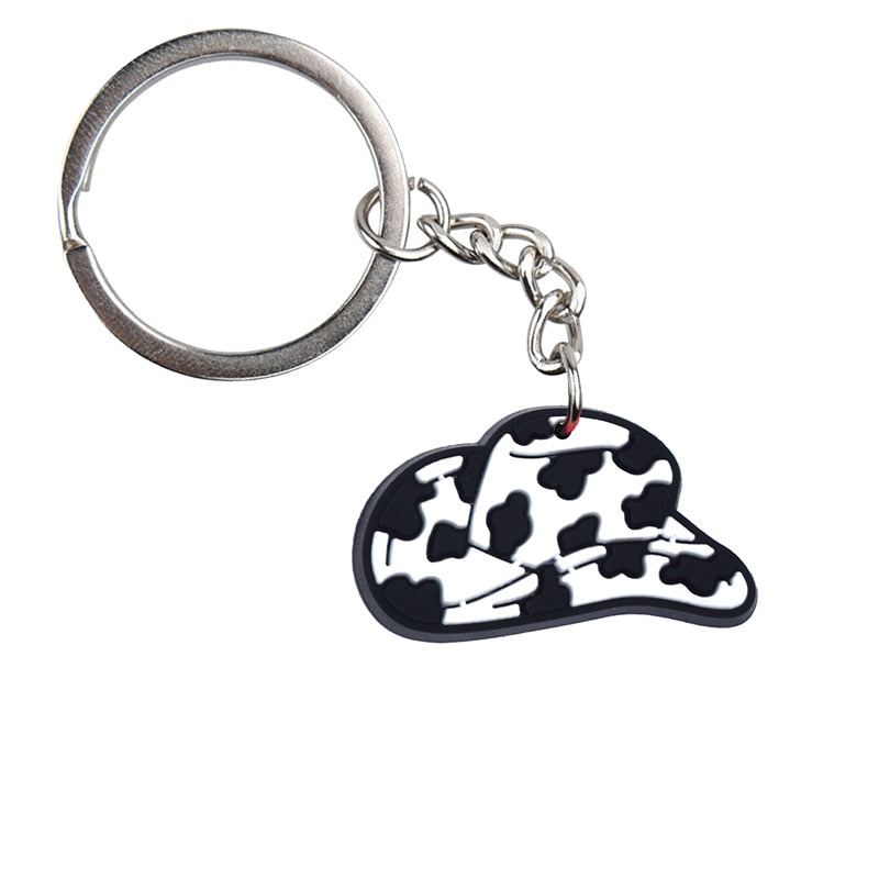 Cow Pattern Cowboy Hat Keychain Key Ring Alloy Key Chains For Women Men Handbag