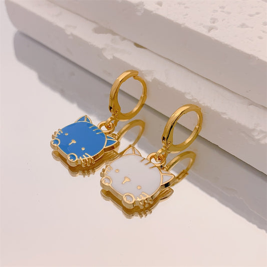 Blue and White Kitty Drop Earrings Women Creativity Jewelry Cute Earring Girls