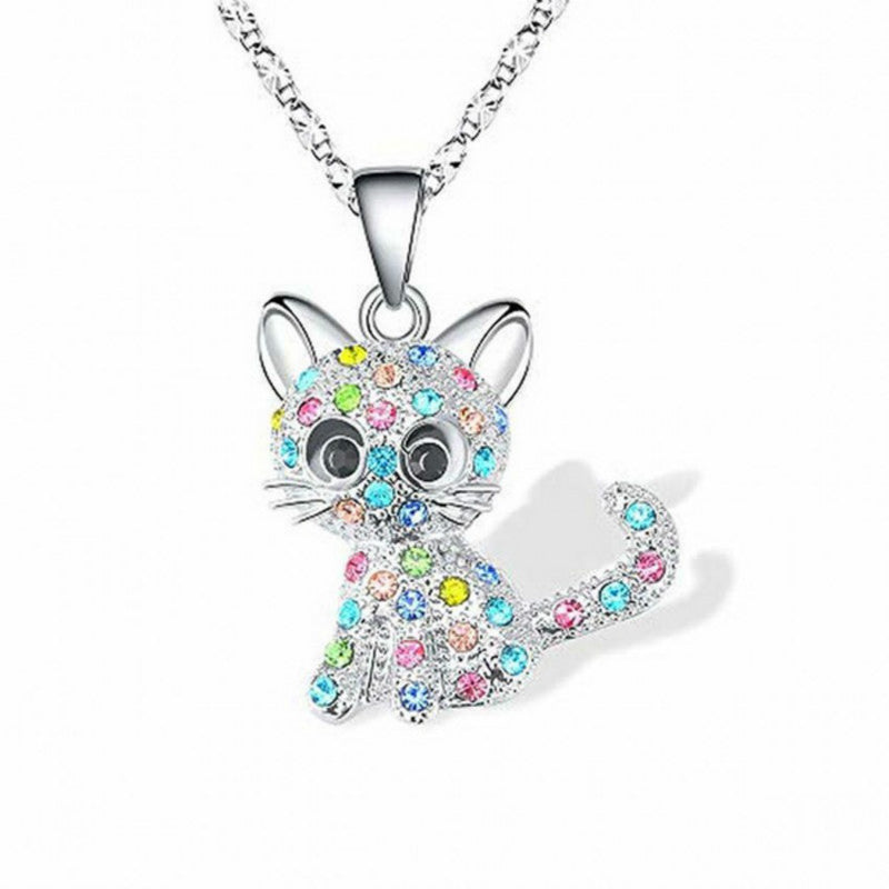 Love Color Cat Diamond Pendant Necklace