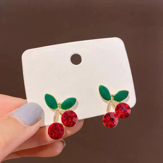 Cherries Stud Earrings Women Jewelry Mom Gift Everyday Wear Earrings