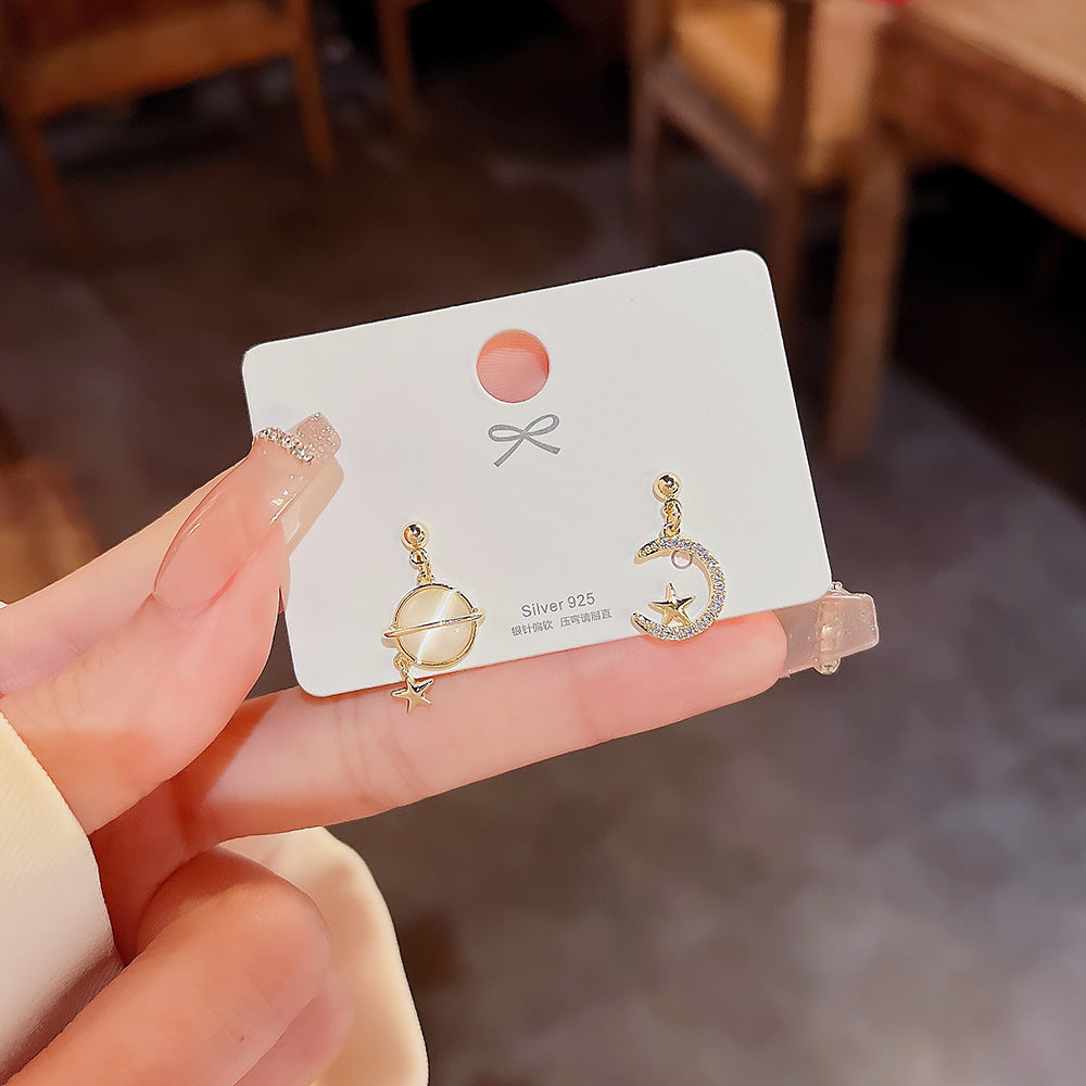 Planet Star Moon Mismatched Stud Earrings for Women Girls Fashion Earrings