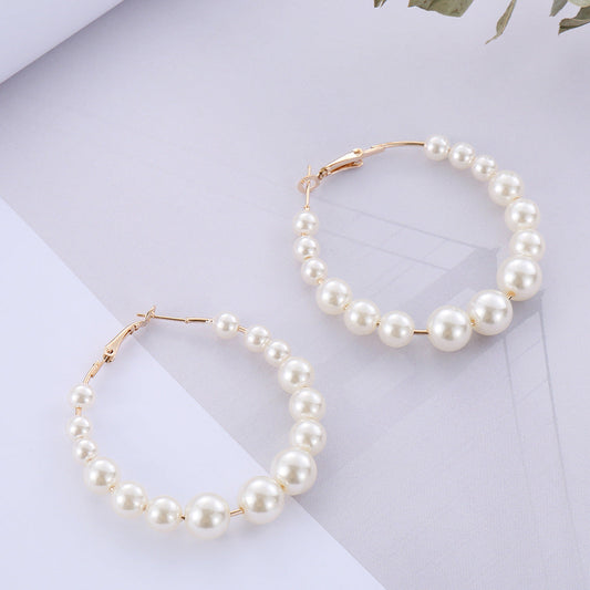 Faux Pearl Beads Hoop Earrings Cute Summer Earring Jewelry Gift for Her