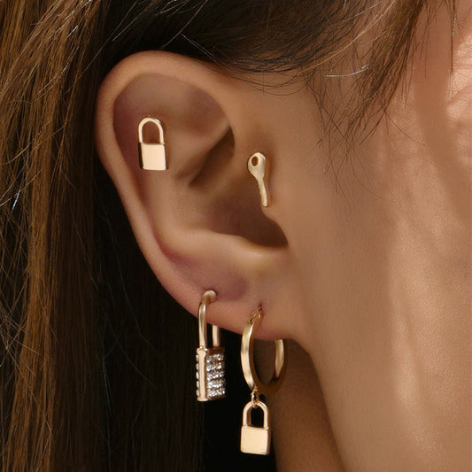 4pc Lock Design Ear Studs Earring Exquisite Fashion Earrings For Women