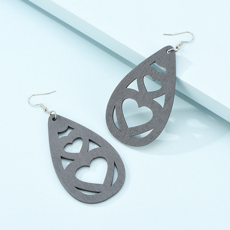 Wooden Grey Dangling Drop Earring Women Girls Gifts Jewelry Accessories