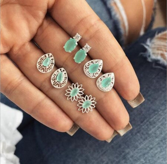 4 Pairs Aqua Jewelry Stud Earrings Modern Fashion Women Earrings Piercing Studs