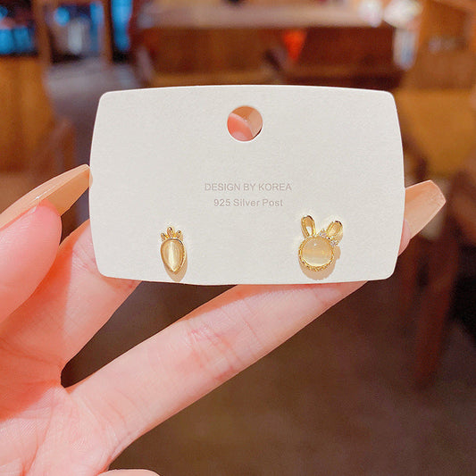 Faux Opal Carrot and Rabbit Stud Earrings Accessories Gift Women Girl