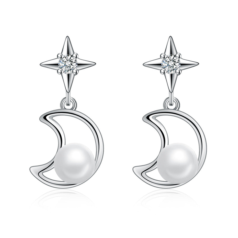 Faux Pearl Moon Star Dangle Earring Exquisite Fashion Stud Earrings For Women