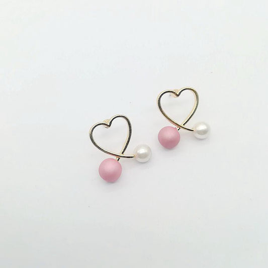 Pink Ball Heart Design Stud Earrings Women Girls Gifts Jewelry Accessories