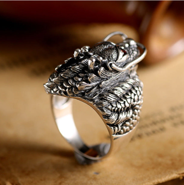 Vintage Thai Silver Dragon Head Domineering Men's Ring