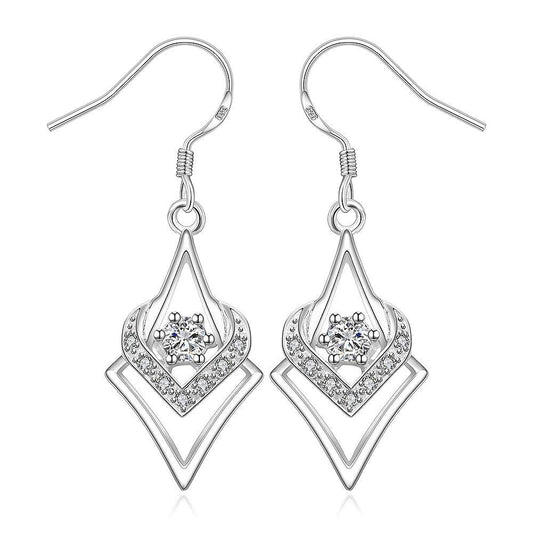 Personality With Geometric Silver-plated Diamond Zircon Heart-shaped Hexagonal Star Earrings