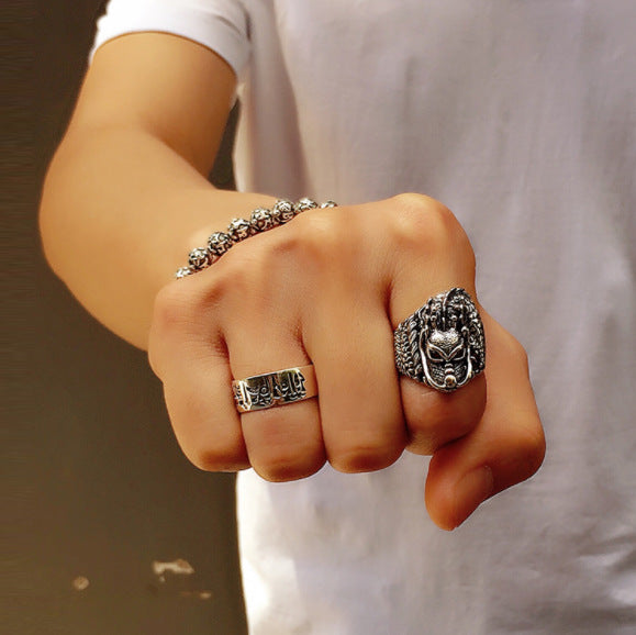 Vintage Thai Silver Dragon Head Domineering Men's Ring