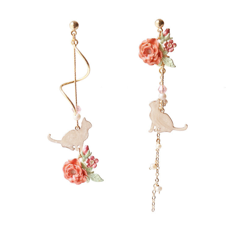 Girly Heart Ins Wind Sweet Cat Japanese Style Earrings Super Fairy Slim