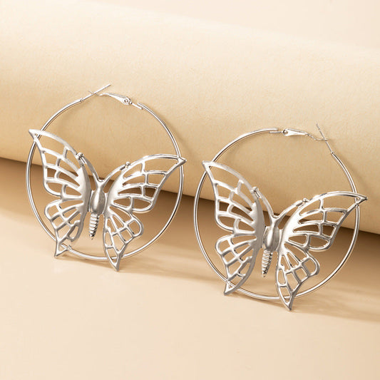 Hollow Butterfly in Ring Jewelry Fashion Dangle Earrings for Girls Party Birthday Gift