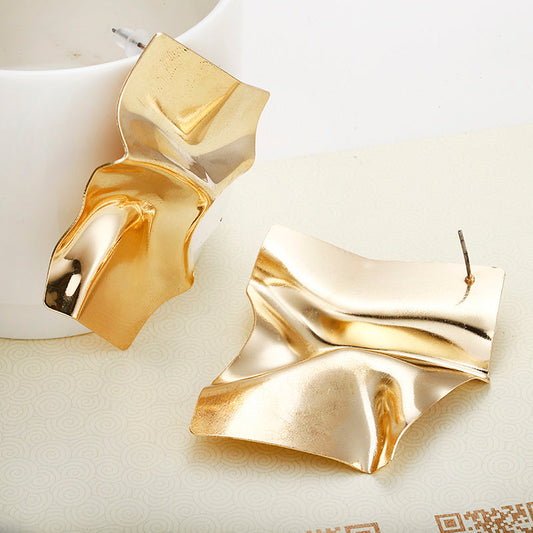 Bended Pattern Metallic Stud Fashion Earrings Women Girls Ear Studs Jewelry Gift