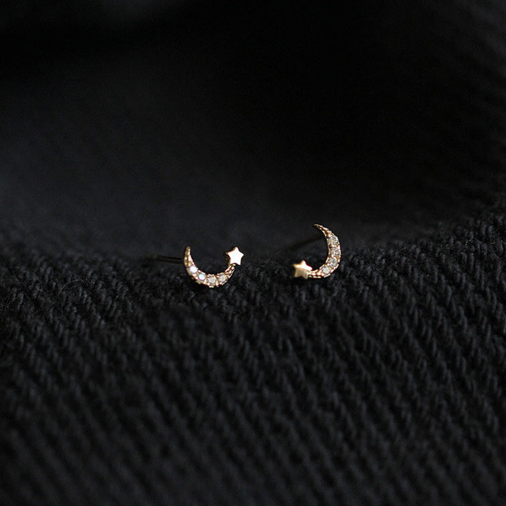 Half Moon Star Mini Stud Earrings Cut Asymmetric Mini Earrings Ear Piercing