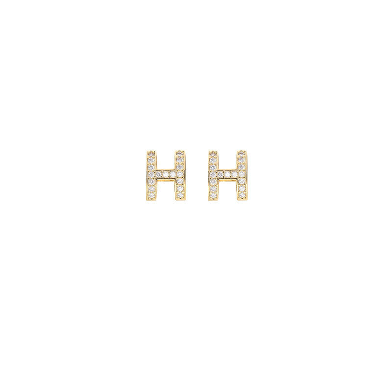 Rhinestone Letter H Stud Earrings Female Girl Fashion Earrings Birthday Holiday