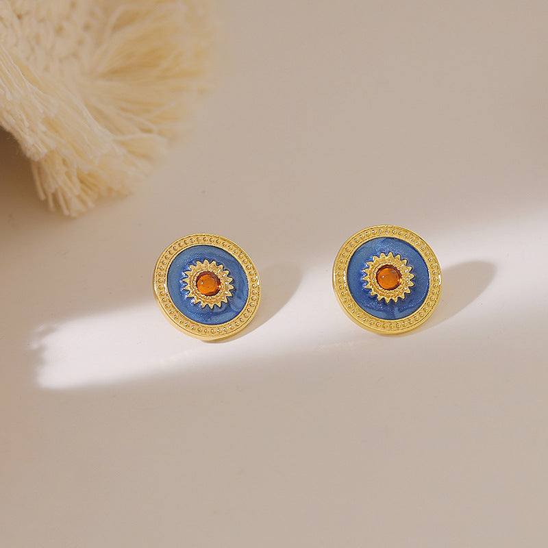 Circle Sun Stud Earrings for Girls Women Stud Jewelry Gift Accessories