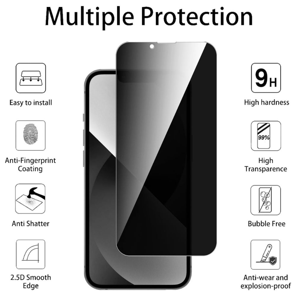 3pcs Qixxronics for iPhone 13 Pro Max Privacy Screen Protector Anti-Spy Tempered Glass Film