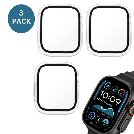 3-Pack Qixxronics Clear Case Compatible with Apple Watch Series Ultra 2 [49mm] with Built-in Tempered Glass Screen Protector
