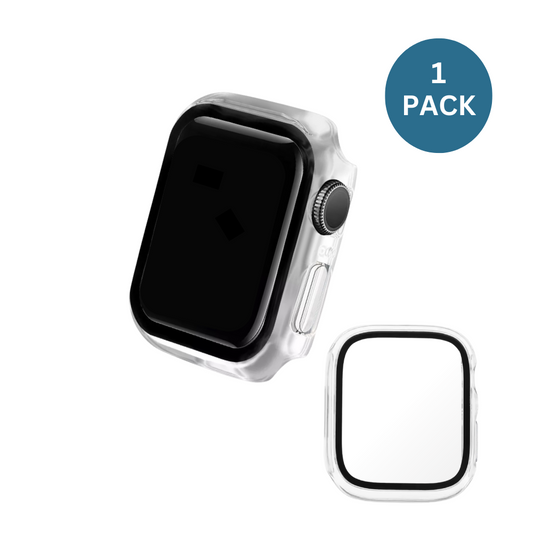 Qixxronics Clear Case for Apple Watch Series SE 2 - 44mm with Built-in Tempered Glass Screen Protector Full Coverage
