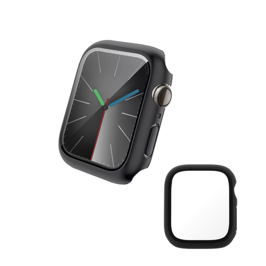 Qixxronics for Apple Watch Series SE 2 Black Case [44mm], Built-in Tempered Glass Screen Protector