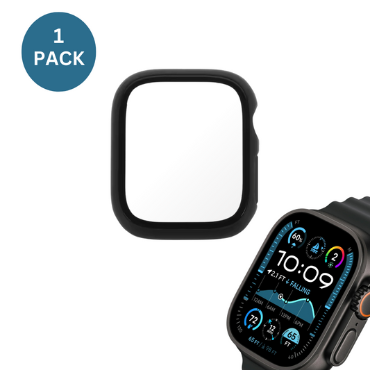 Qixxronics Black Case for Apple Watch Series Ultra 49mm, Built-in Tempered Glass Screen Protector