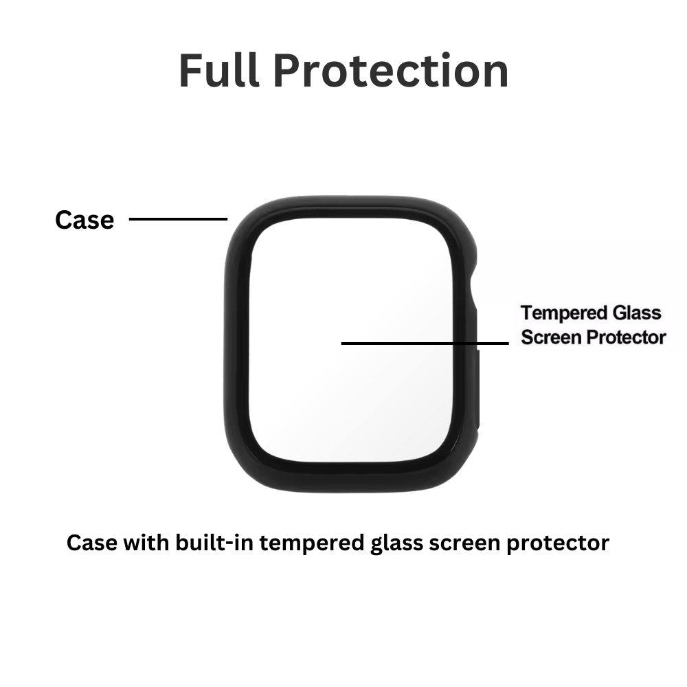 4x Qixxronics for Apple Watch Series 7 8 9 (45mm] Case Black, with Built-in Tempered Glass Screen Protector