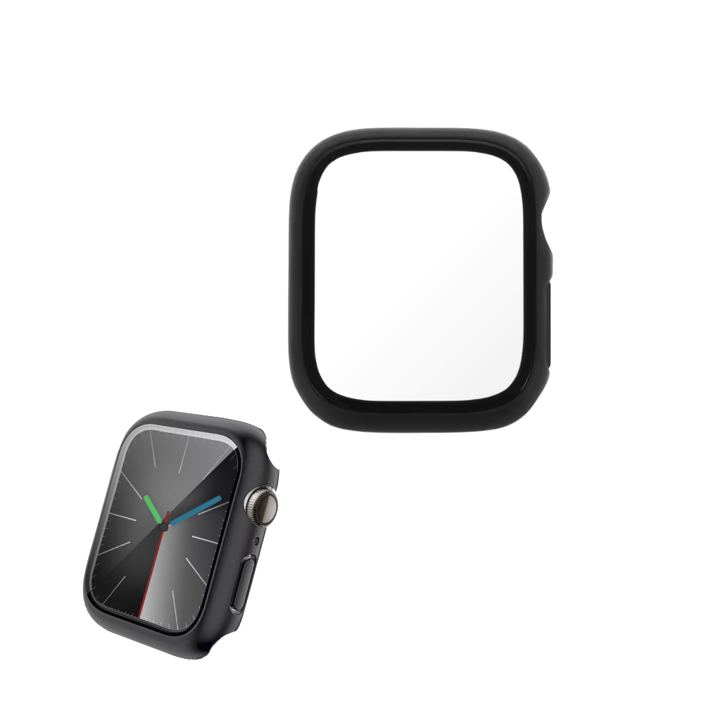 Qixxronics for Apple Watch Series SE 2 Black Case [44mm], Built-in Tempered Glass Screen Protector