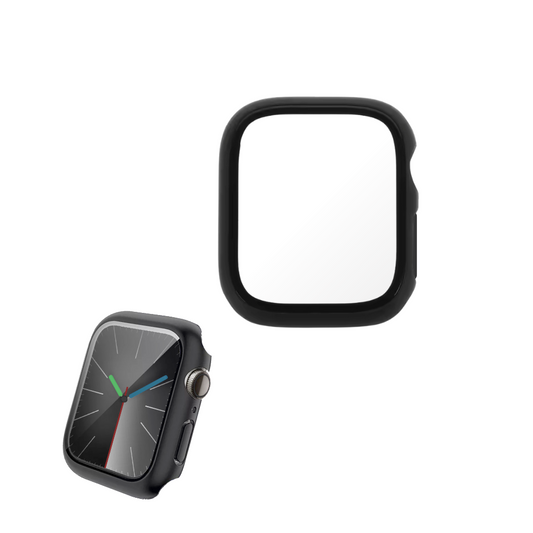 Qixxronics for Apple Watch Series SE 2 Black Case [44mm], Built-in Tempered Glass Screen Protector