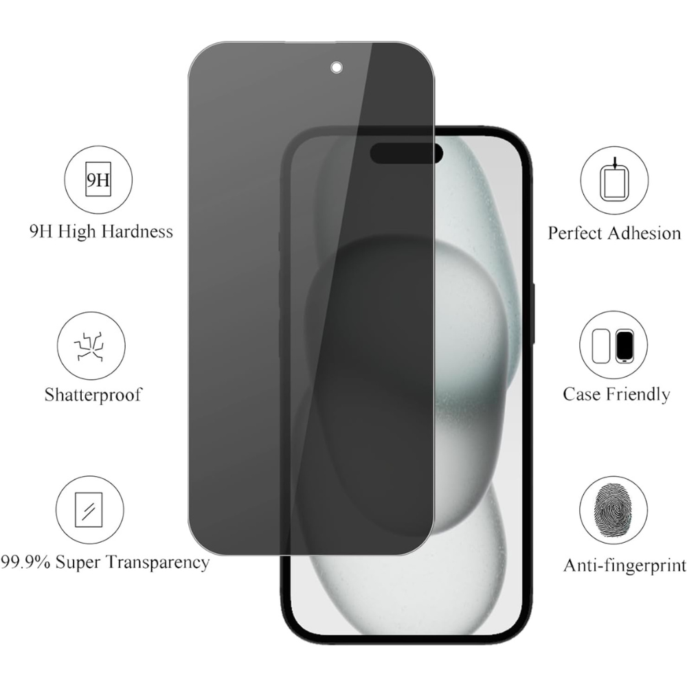 3-Pack Qixxronics Tempered Glass Privacy Screen Protector for iPhone 16 Plus Scratch-Resistant