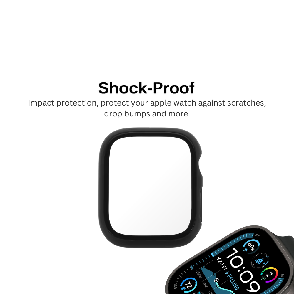 Qixxronics Black Case with Built-in Tempered Glass Screen Protector Compatible with Apple Watch Series Ultra 2 [49mm]