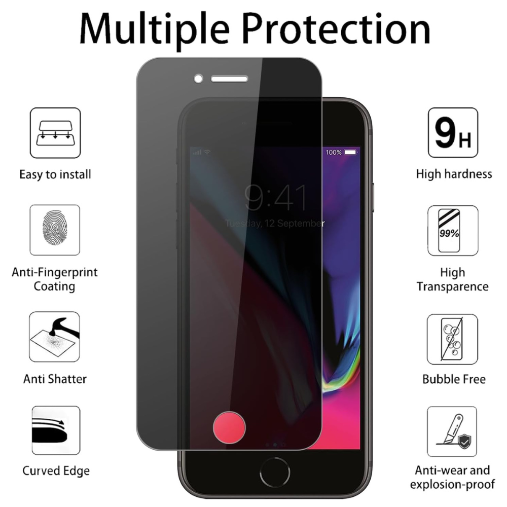 3pcs Qixxronics Privacy Anti-Spy Tempered Glass Screen Protector Film for iPhone 6 6S 7