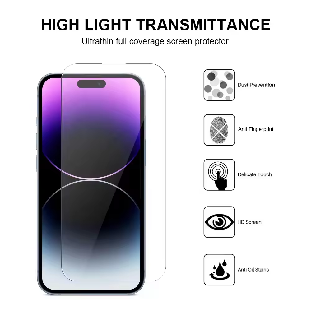 3pack Qixxronics iPhone 14 Pro Case-Friendly HD Clear Glass Film Protector Cover for iPhone