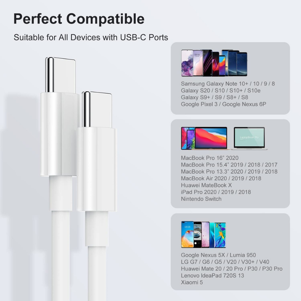 3FT USB-C to USB-C Fast Charging Cable For Samsung Galaxy S21 S22 S23 S10