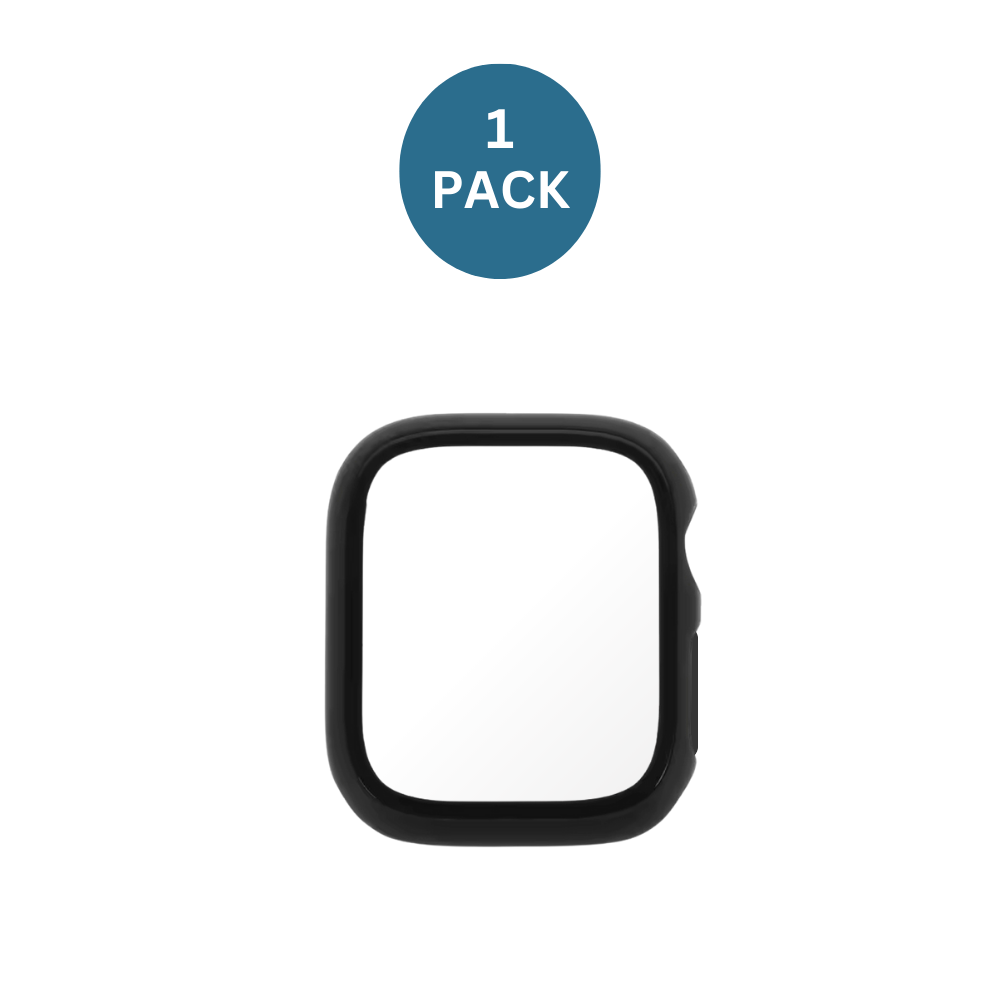 Qixxronics Black Case with Built-in Tempered Glass Screen Protector Compatible with Apple Watch Series 4 [44mm]