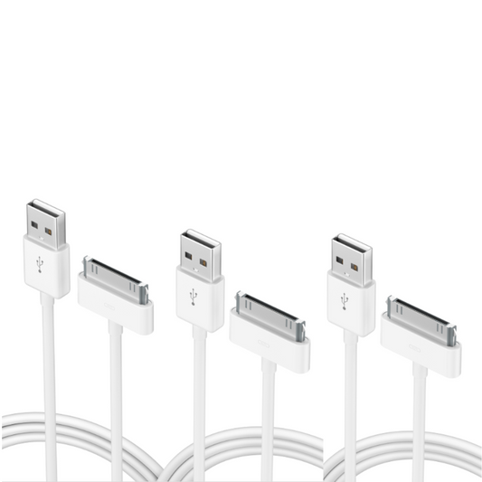 6FT 30 Pin Charger Cable Compatible with iPhone 4 4s 3G 3GS, iPad 1st 2nd 3rd Generation, iPod Touch, iPod Nano, iPod Classic USB Sync & Charging Cord (3-Pack)